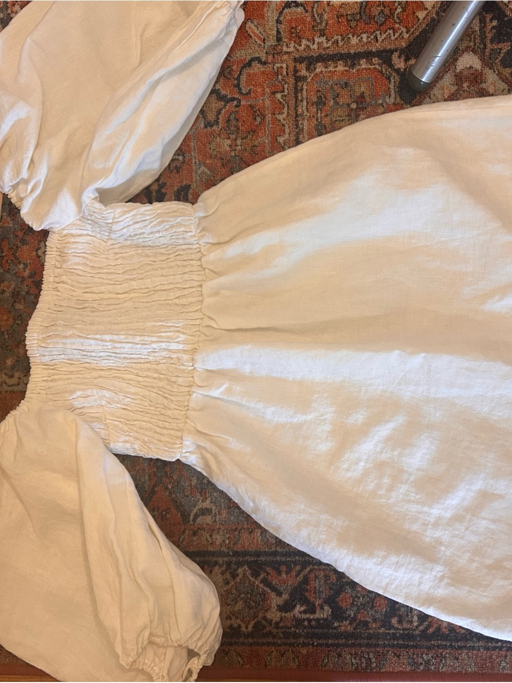 Tuckernuck White Linen Annie Smocked Puff-Sleeve Dress - Picture 2 of 3